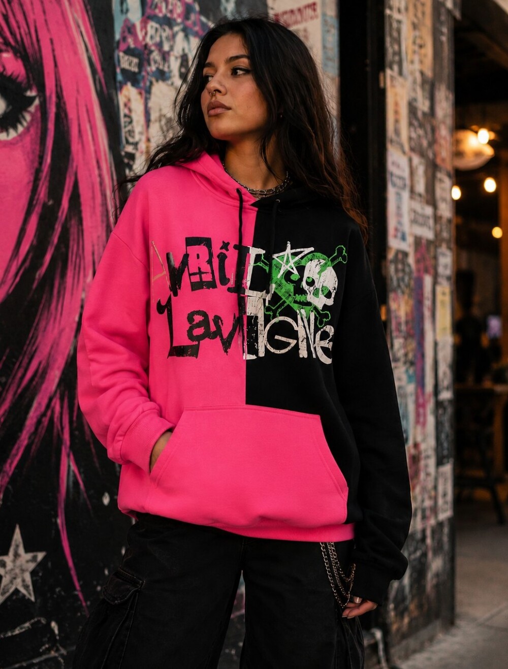 Avril Lavigne Greatest Hits Tour 2024 Hoodie Pink Black Misprint L